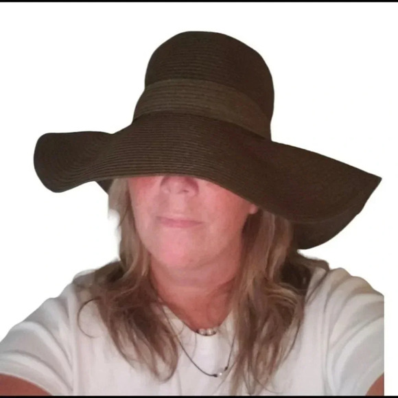 Brown wide rim floppy hat paper polyester - Picture 2 of 4
